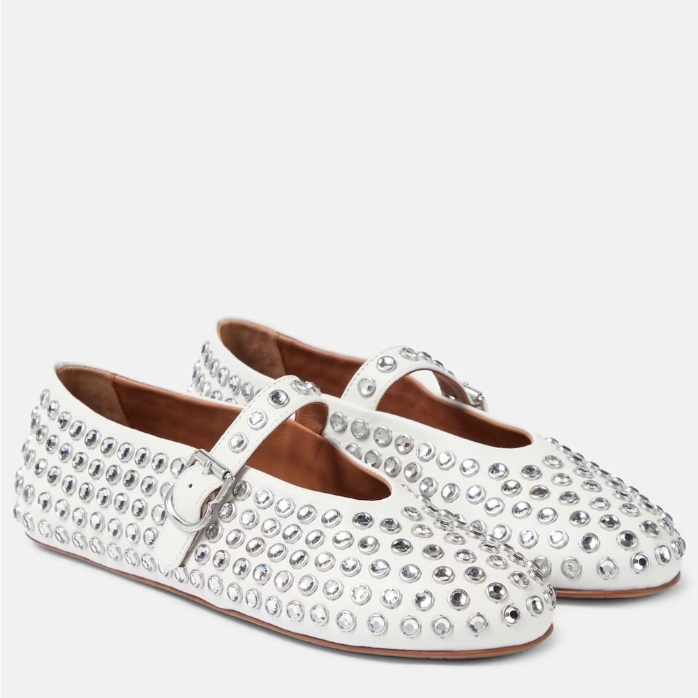 Alaia White and Silver Studded Flats